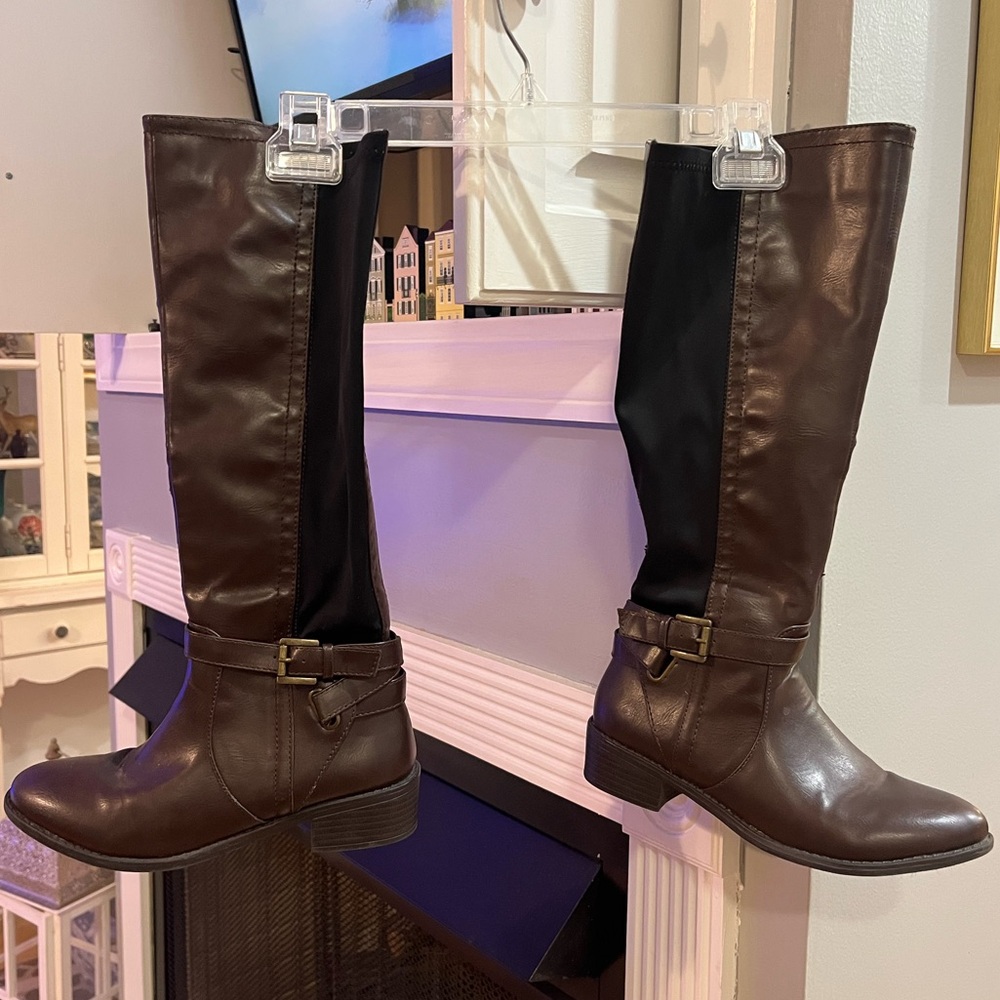 VINTAGE Y2K Rampage Tall Riding Knee Buckle Short Block Heel Boots
